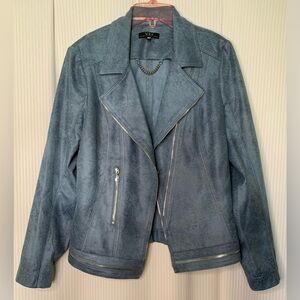 VEX Collection Blue Faux Suede Jacket Zipper Teeth Trim Details See Measurements